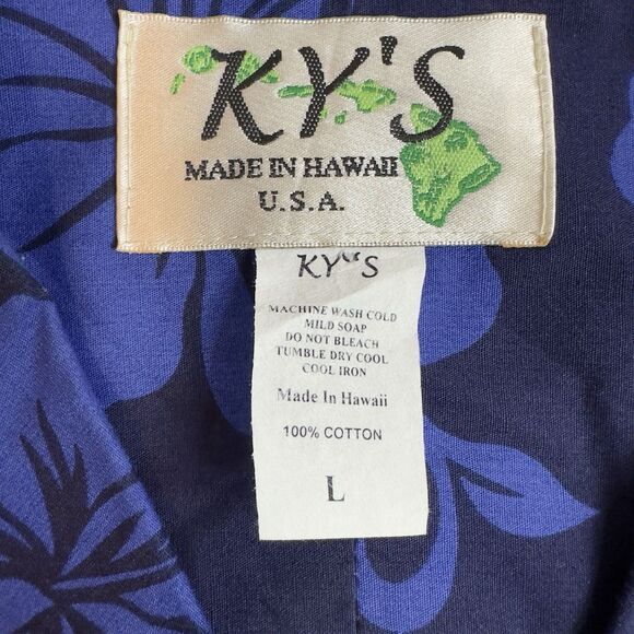 KY's Men’s Hawaii Beer Shirt Size L Button Down Short Sleeve Pocket Blue - Picture 7 of 8